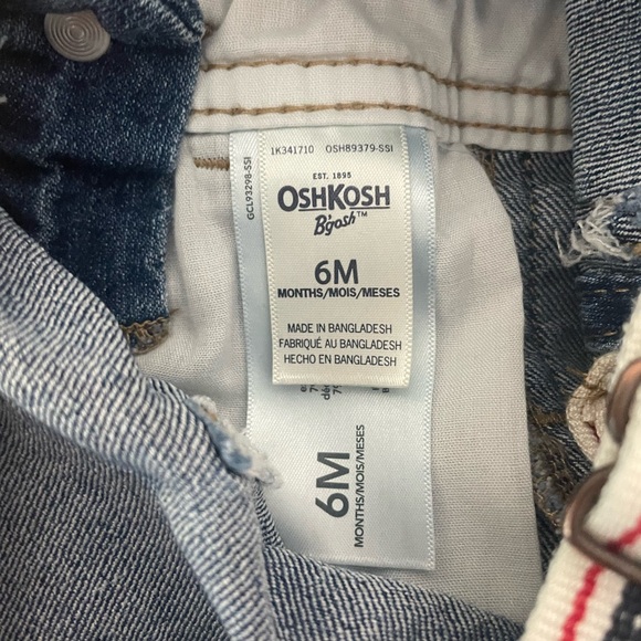 Oshkosh B’gosh Striped Strap Denim Shortalls Kid Overalls Toddler Baby Sz 6 Mo - Picture 6 of 8